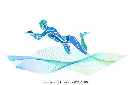 Professional Swimmer Breaststroke Silhouette side view. Eps10