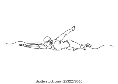Professional swimming athlete continuous one line drawing. Single line art illustration of swimming sport. Editable vector.