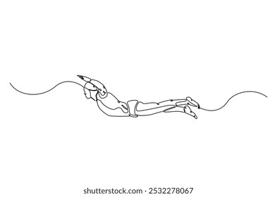 Professional swimming athlete continuous one line drawing. Single line art illustration of swimming sport. Editable vector.