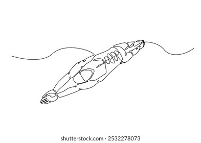 Professional swimming athlete continuous one line drawing. Single line art illustration of swimming sport. Editable vector.