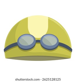 Professional swimming goggles on yellow swim cap are ready for training in the pool or open water