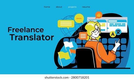 Professional synchronic translators at work as freelance job small business for multilingual people and interpreter service
