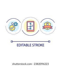 Professional tablet repair service loop concept icon. Fixing mobile phone operating system abstract idea thin line illustration. Isolated outline drawing. Editable stroke. Arial font used
