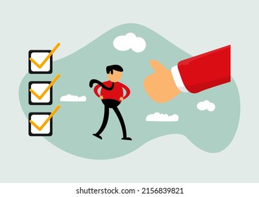 Professional task list, business or work achievements, project management to track completed tasks or checklist to check completion concept, entrepreneur checkbox with positive thumbs up