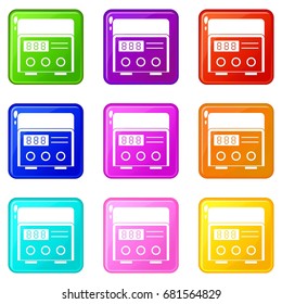 Professional tattoo machine icons of 9 color set isolated vector illustration