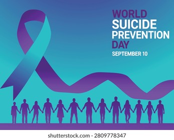 Professional teal and purple ribbon vector design celebrating National Suicide Prevention Month in September. High-quality graphic element for mental health awareness campaigns, charity events, and support community posters