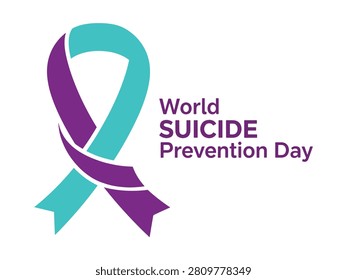 Professional teal and purple ribbon vector design celebrating National Suicide Prevention Month in September. High-quality graphic element for mental health awareness campaigns, charity events, and support community posters
