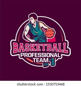 professional team basketball modern logo badge dribbling ball player