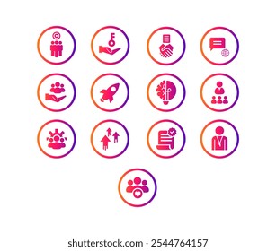 Professional Team Dynamics Icon Set – Representing Collaboration, Leadership, and Organizational Values. Trendy Gradient Vector Icons.