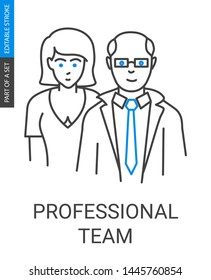 Professional Team in Flat Outline Style