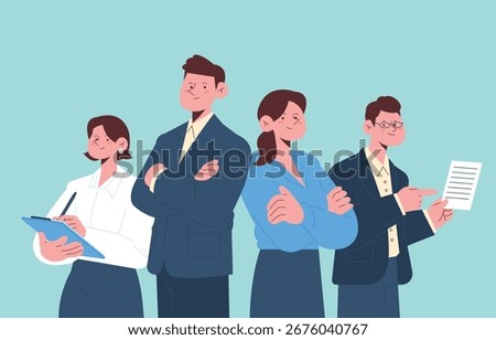 Professional Team Standing Together. Flat illustration. A group of experts.