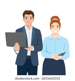 Professional Teamwork in Action. Flat vector illustration isolated on white background