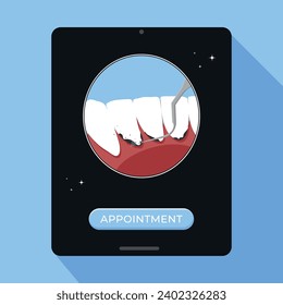 Ilustración vectorial de limpieza dental profesional. Reserve una cita para la limpieza de dientes