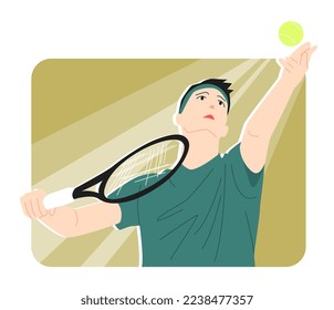 Professioneller Tennissportler steht zur Verfügung. einen Tennisball schwingen. Halbkörper. Konzept des Sports, Hobby, Spiel usw. Vektorgrafik.