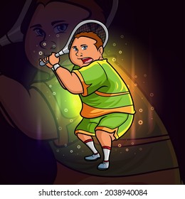 The professional tennis player esport logo design of illustration