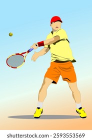 Professional tennis player hitting forehand stroke during match