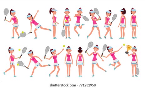 Professional Tennis Player Vector. Summer Sport. Players Training With Tennis Racket. Isolated On White Cartoon Character Illustration
