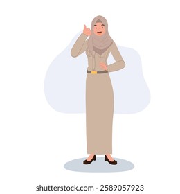 professional thai muslim school teacher giving positive feedback with a thumbs-up. thai muslim teacher in government uniform giving thumbs up, showing appreciation and excellence