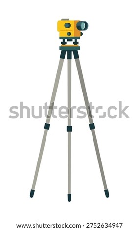 Professional Theodolite on Tripod Vector. Precision Land Surveying Equipment for Civil Engineering and Construction Site Measurement.