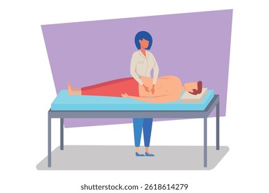 Terapeuta profissional fornecendo massagem calmante ao cliente deitado na mesa de tratamento, promovendo o relaxamento e o bem-estar no ambiente tranquilo. Conceito de bem-estar físico e mental