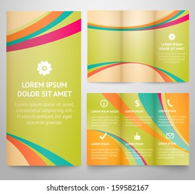 Professional three fold business flyer template, corporate brochure or cover design, for publishing, print. Vector illustration for retro vintage design. Tri-fold with icons.