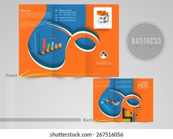 Professional three fold flyer, template or brochure with business infographics for your business presentation.