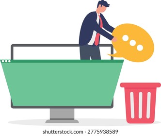 Professional throwing speech bubble into trash bin