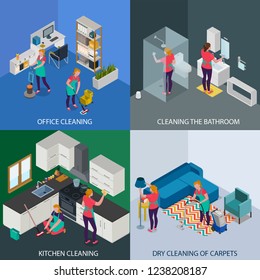 Professional tidying up of office and apartment dry cleaning of carpets isometric design concept isolated vector illustration