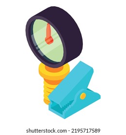 Professional tool icon isometric vector. Two welding clamp, manometer equipment. Industrial equipment, welding work, construction
