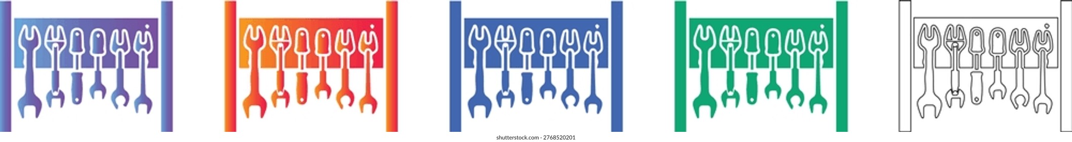 Professional Tool Rack Vector Icon Set vol 1307
