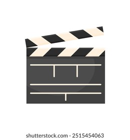 Professional tool for starting filming in cartoon style on a white isolated background. A clapperboard to start a take. Filming start symbol