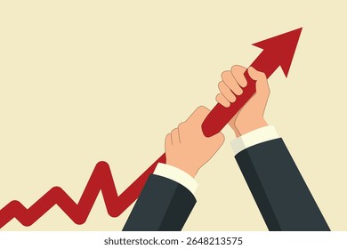 professional trader concept, hand hold arrow up, success increasing trading business graph chart, stock market risk management, vector
