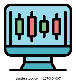 Professional trader screen icon. Outline professional trader screen vector icon color flat isolated