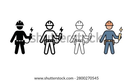 Professional tradesperson in protective gear with electrical hazard symbol. Ideal for industrial services and safety concepts.