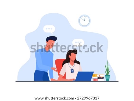 A professional trainee learns new skills during a corporate internship program. Stock Illustrations.
