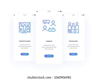 Professional training, Teamwork, Business people Vertical Cards with strong metaphors. Template for website design.