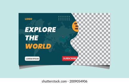 Professional travel agency web banner or video thumbnail template design, Online digital social media 
 marketing video cover design, Online digital marketing video cover for summer beach holiday. 