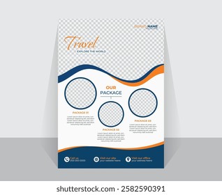 Professional Travel poster brochure design layout space for photo background. Orange and gray white with dark blue color, Travel flyer template for travel agency banner, poster, social media post.