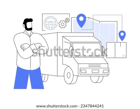 Professional truck drivers abstract concept vector illustration. Smiling carrier stands near big cargo, trucking company, export business, foreign trade, transportation by road abstract metaphor.