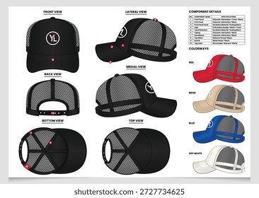 Professional Trucker Cap Tech Pack Design for Apparel Production