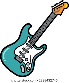 Professional turquoise electric guitar vector illustration with white pickguard isolated on white background.