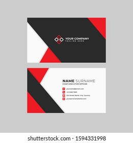 Professional two sided business card template on white background,black red ornaments and logo placeholder