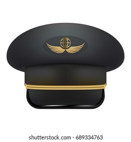 Professional Uniform Cap For Pilot. Headdress Civil Aircraft Pilots Isolated On A White Background. Vector Illustration. Headgear For Aviation Professional Workers
