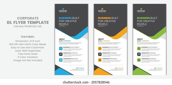 Professional Unique Corporate DL Flyer Rack Card Template for Multipurpose Use with Three Color Variations