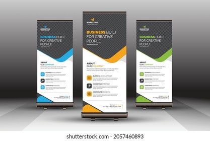 Professional Unique Corporate Roll Up Banner Signage Standee Template for Multipurpose Use with Three Color Variations