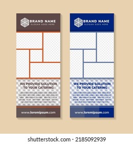 Professional Unique Corporate Roll up banner design Editable vertical template vector, geometric abstract background, modern x-banner and flag-banner, Vector illustration. food or catering industry.