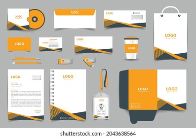 Professional universal branding design kit. Corporate identity template. Business stationery mockup. Editable vector illustration:  Business card, Bag, Id card, envelope, folder, letterhead, pen etc.