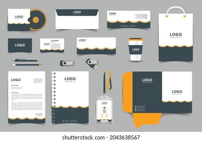 Professional universal branding design kit. Corporate identity template. Business stationery mockup. Editable vector illustration:  Business card, Bag, Id card, envelope, folder, letterhead, pen etc.