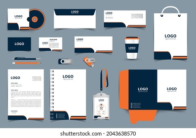 Professional universal branding design kit. Corporate identity template. Business stationery mockup. Editable vector illustration:  Business card, Bag, Id card, envelope, folder, letterhead, pen etc.