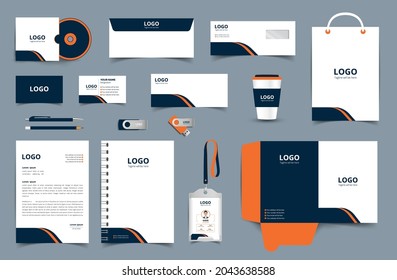 Professional universal branding design kit. Corporate identity template. Business stationery mockup. Editable vector illustration:  Business card, Bag, Id card, envelope, folder, letterhead, pen etc.